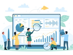 Cartoon researchers analyze data dashboard