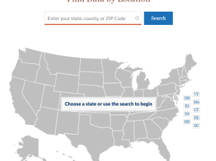Screenshot of the "find data by location" search bar and map