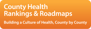 County Health Rankings & Roadmaps Logo. Orange rectangle with tagline Building a Culture of Health, County by County.