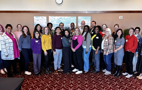 Group photo of about 30 people during the narrative infrastructure retreat