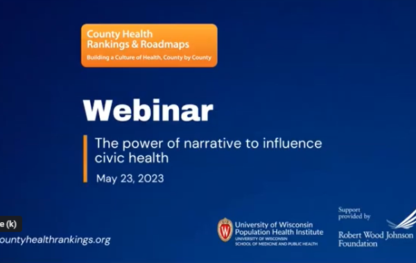 Title card for webinar entitled The power of narrative to influence civic health