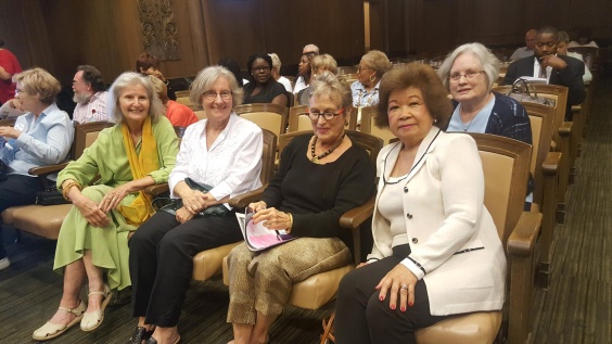 Alice Kitchen and Gail James, co-founders of Women's Equality Greater Kansas City, join members of the organization at City Hall to be recognized for their efforts to pass passed the Cities for the Elimination of all forms of Discrimination Against Women resolution