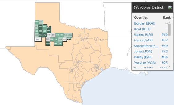 Map of Texas with a congressional district selected