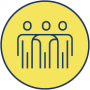 Yellow icon of three stick people