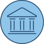 Blue icon of government building with columns