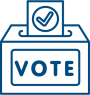 White and blue icon of a ballot box